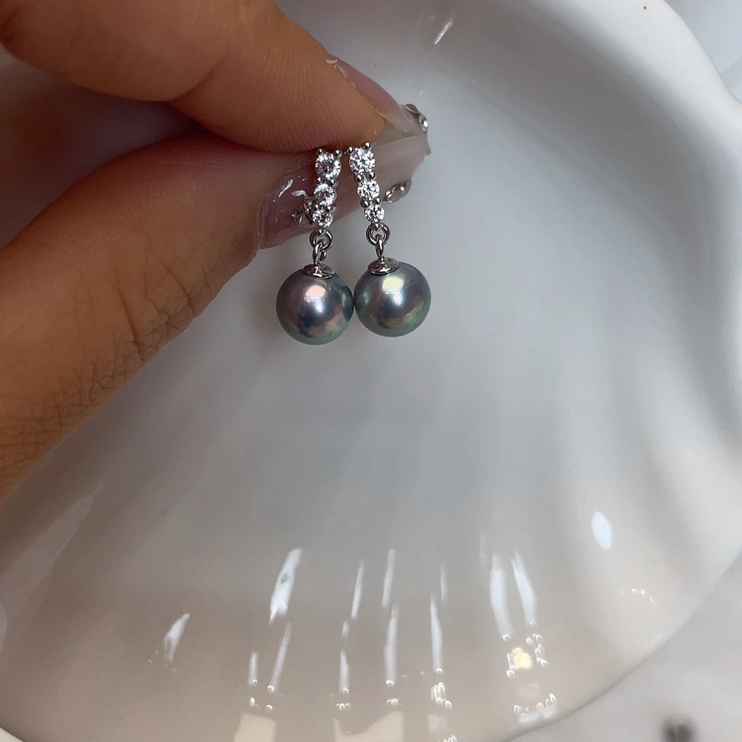 海水珍珠耳饰银S925镶嵌