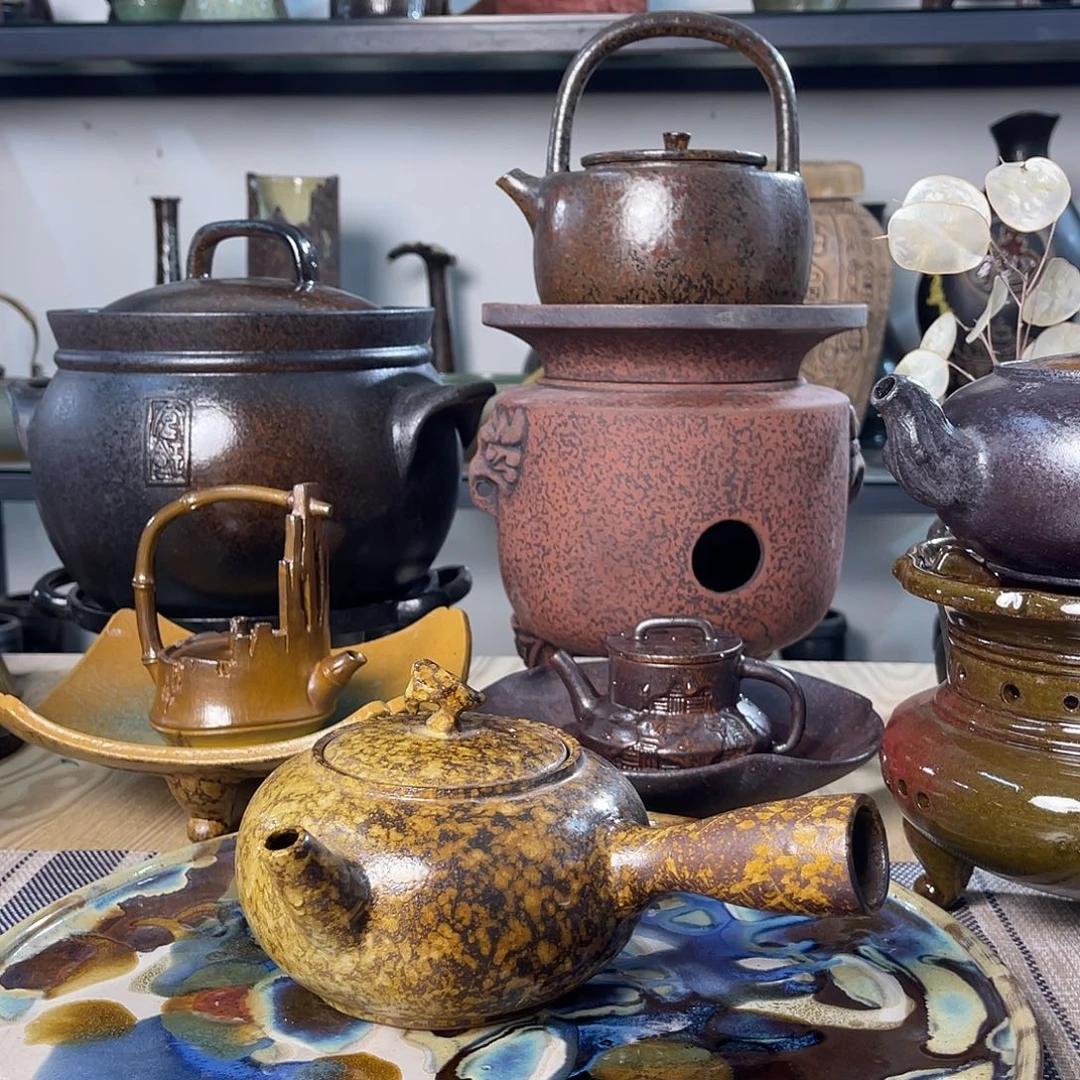 碟紫砂粗陶实用茶壶