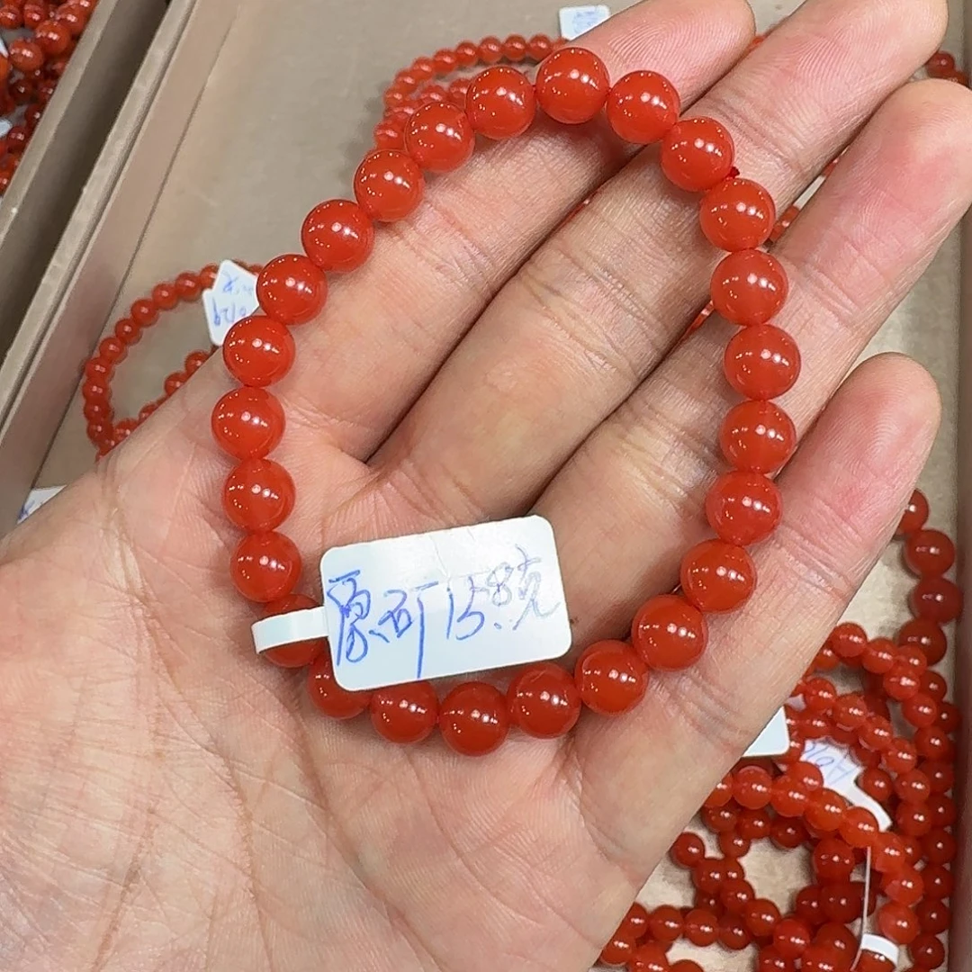 南红玛瑙未镶嵌手链原矿南红手串7mm➕顶级纯色辣椒红