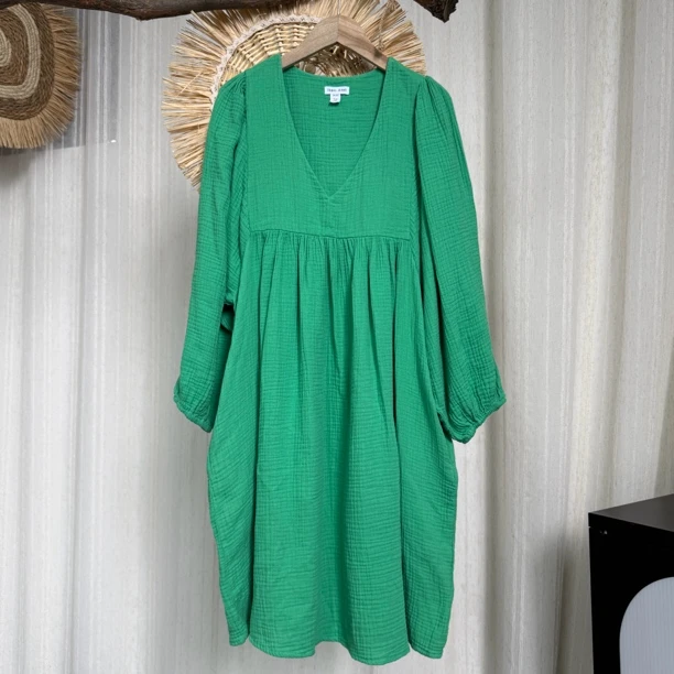 4555棉纱灯笼袖显瘦休闲连衣裙