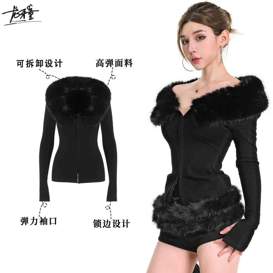 龙牙童推荐【危险气息】显瘦设计师外套长袖性感修身秋冬收腰镂空