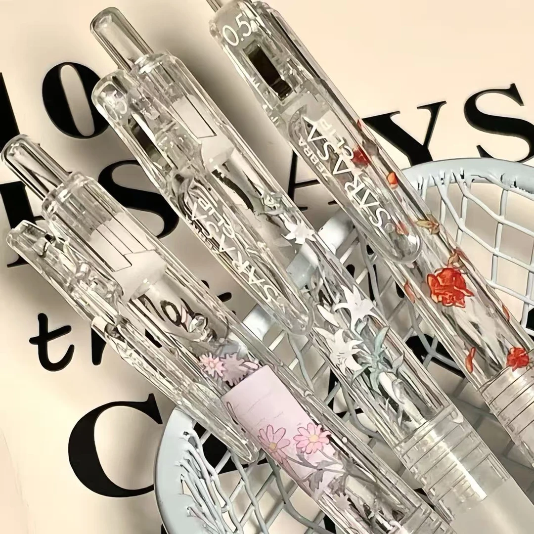 高颜值透明小碎花限定日本zebra斑马干枯玫瑰中性笔学生日系水笔