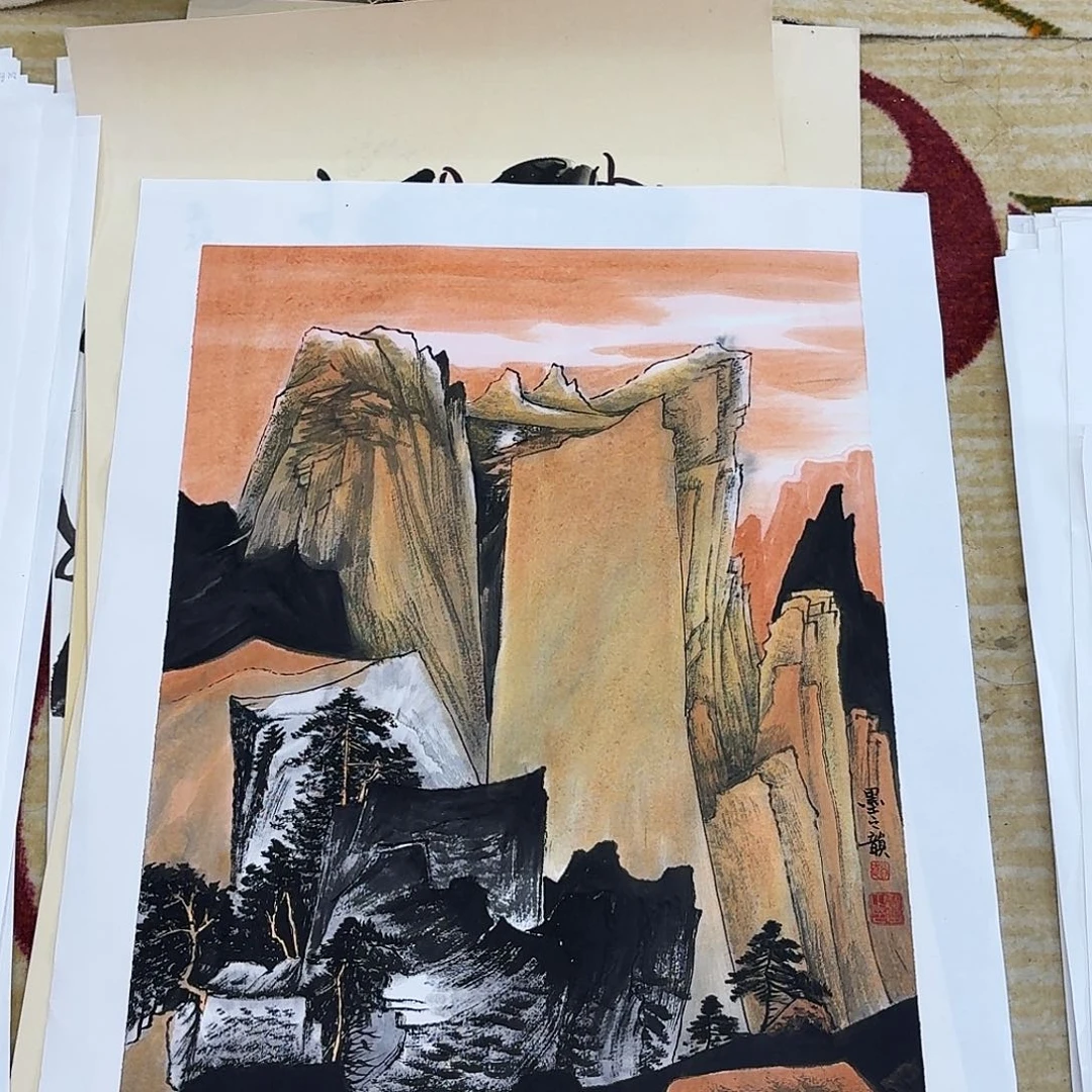 国画四尺三开手绘作品