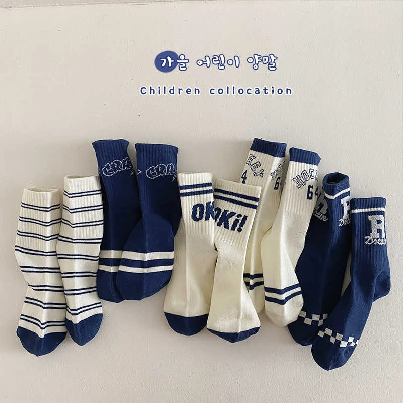 【现货】2025秋款上新儿童袜子男袜儿童中筒袜男童宝韩版条纹袜子