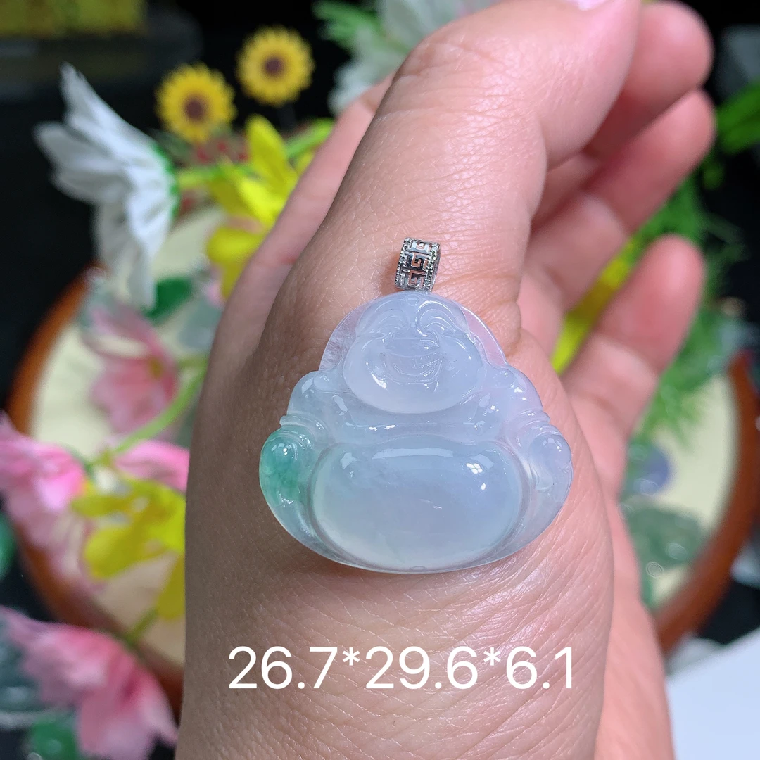 缅甸翡翠A货冰种飘花佛公刘吊坠挂件水润冰透精冰气高冰妈妈挂坠