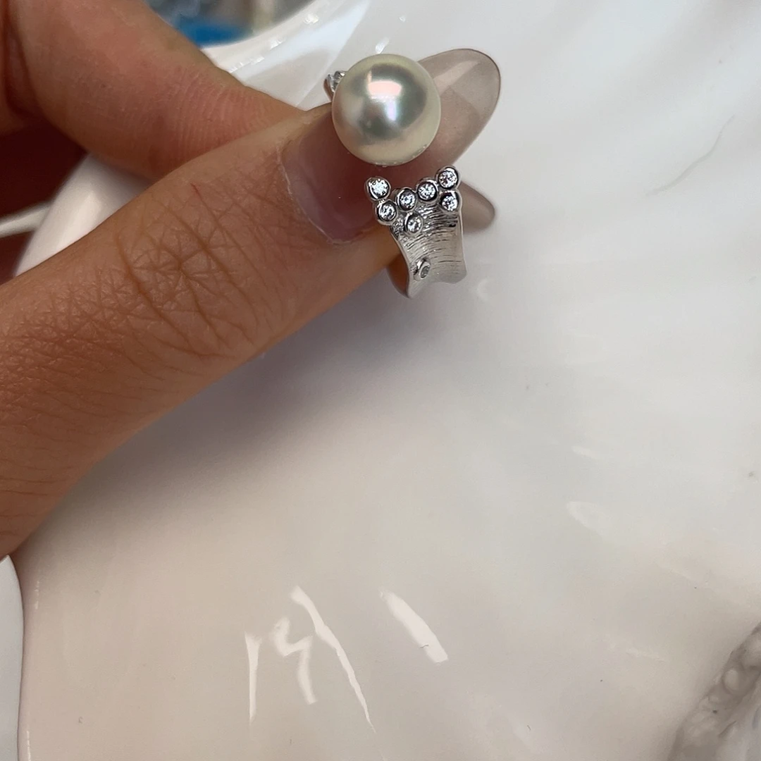 戒指银S925镶嵌海水珍珠