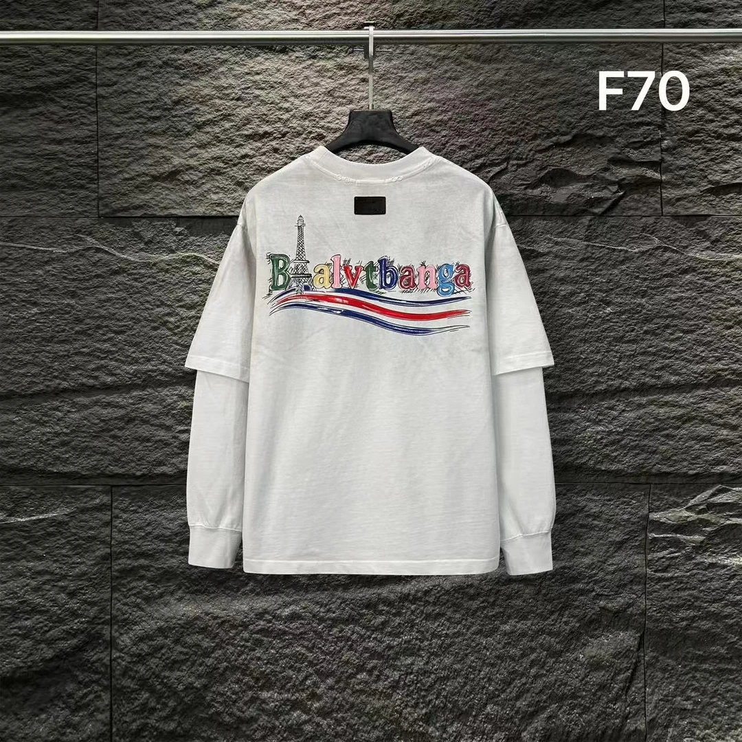 HI-F70-时尚男士潮牌春秋拼接假两件圆领水洗做旧百搭字母卫衣