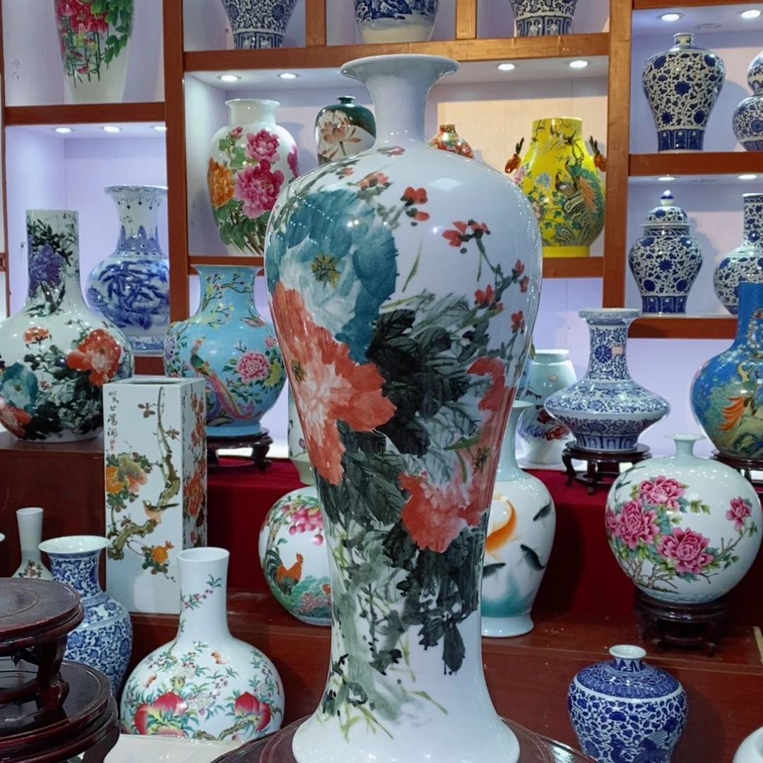 瓶牡丹花美人瓶摆件