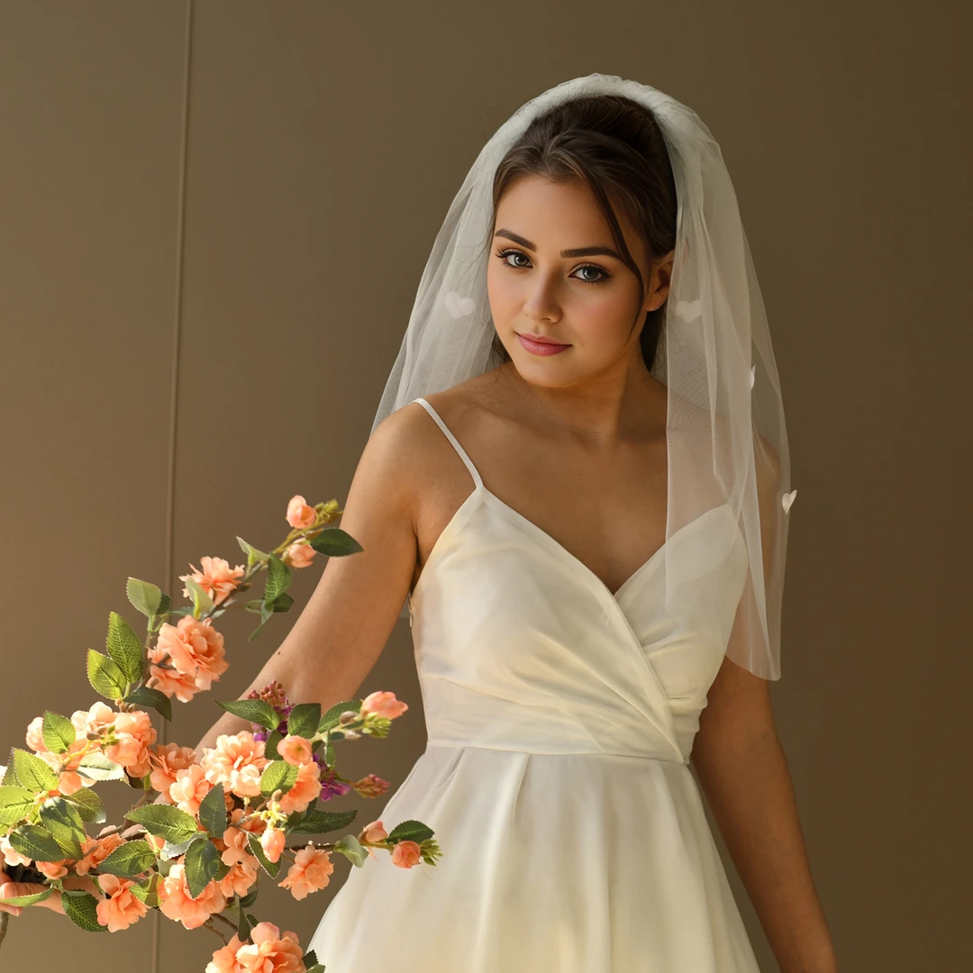 设计师超可爱立体小爱心新娘头纱短款主婚纱新娘婚礼求婚配饰V272