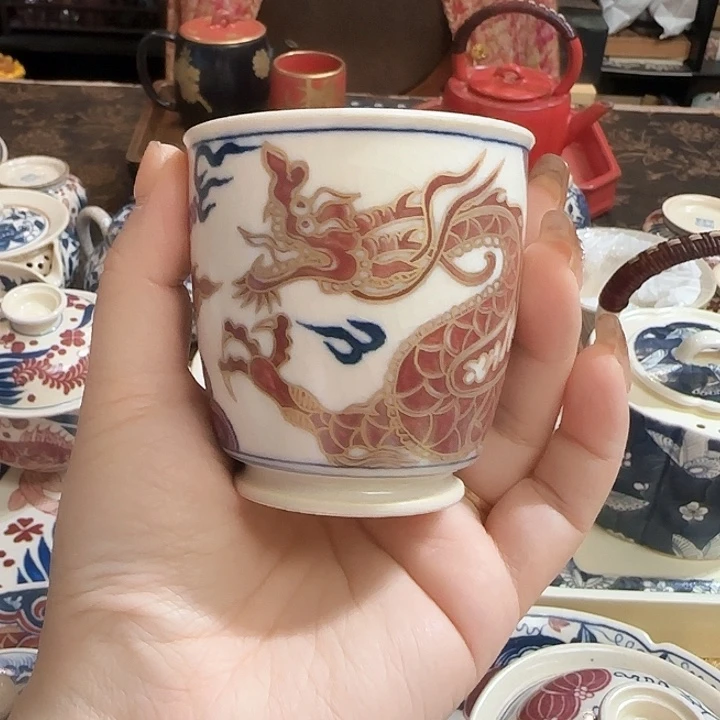 茶具主人杯90毫升手绘青花釉里红