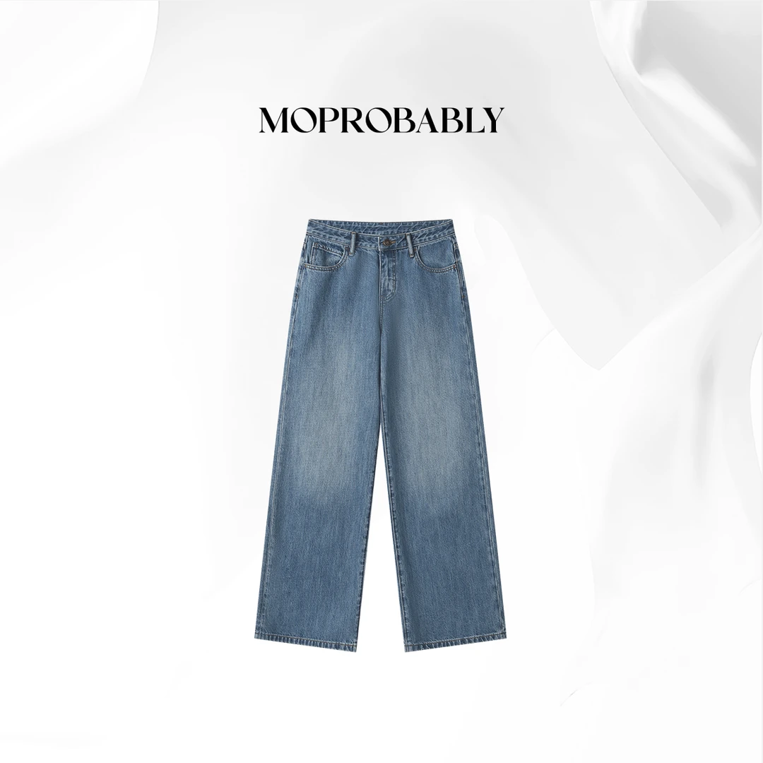 Moprobably贝贝「所见」"100%棉"复古水洗百搭直筒牛仔裤L5373006