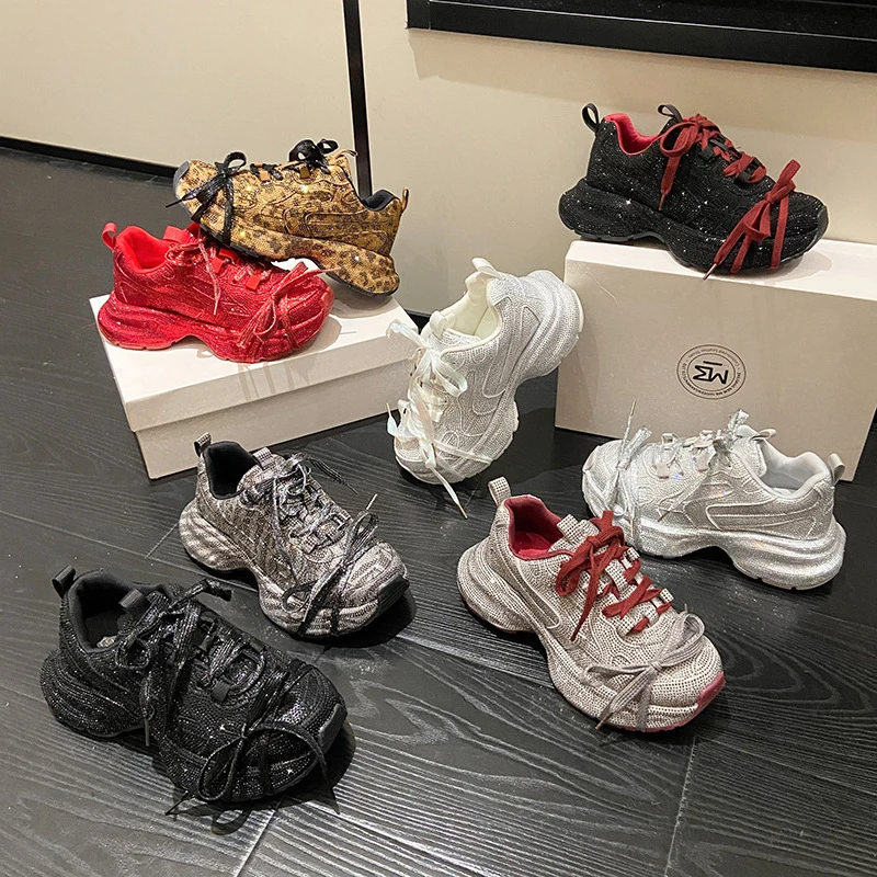 in潮牌满天星水钻老爹鞋女2024新款外穿时尚洋气厚底休闲运动鞋