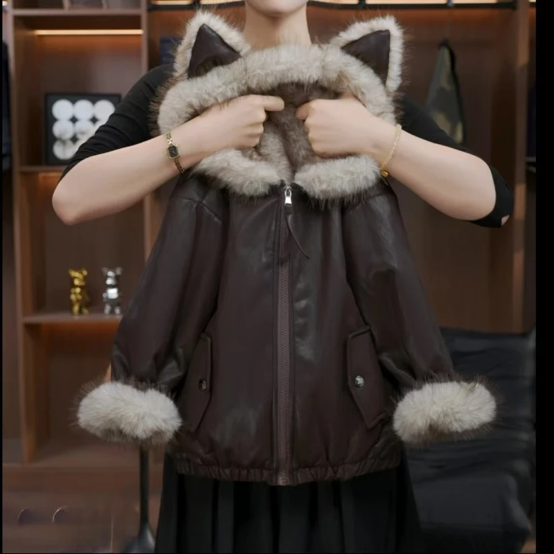 女童加绒外套儿童皮毛一体绒2025新款秋冬装加厚派克服冬季网红