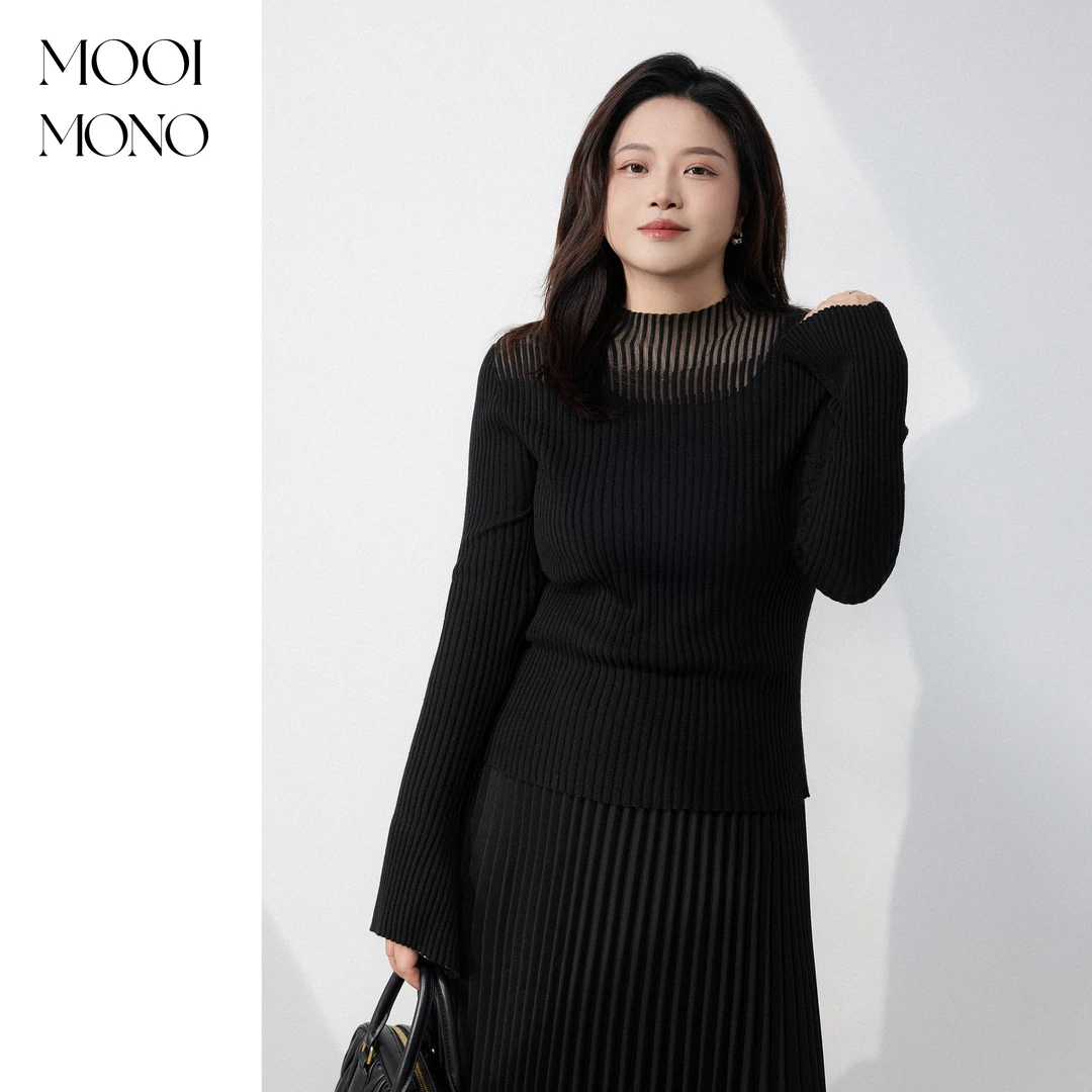 MOOI MONO"朦胧光影"显瘦气质肌理感时尚百搭透肤打底衫 Z850C53