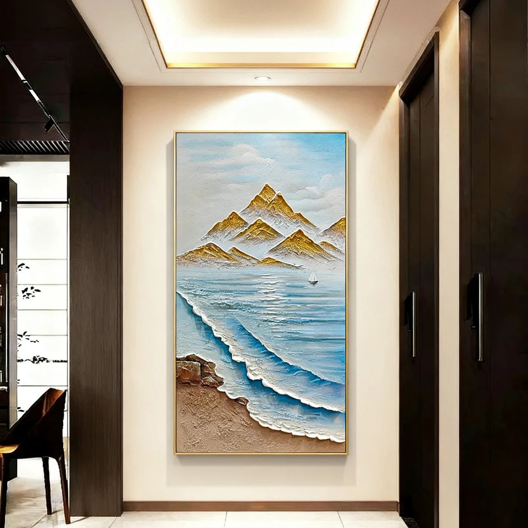 《云海金山》简约现代玄关装饰画背景墙肌理手工油画现代奶油风