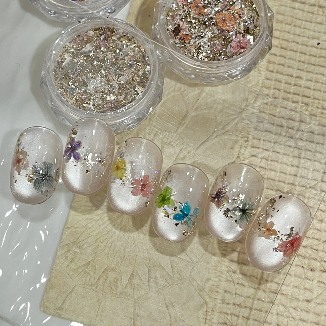 日式ins风美甲干花莫奈花园油画配色小花碎花混合diy材料指甲饰品