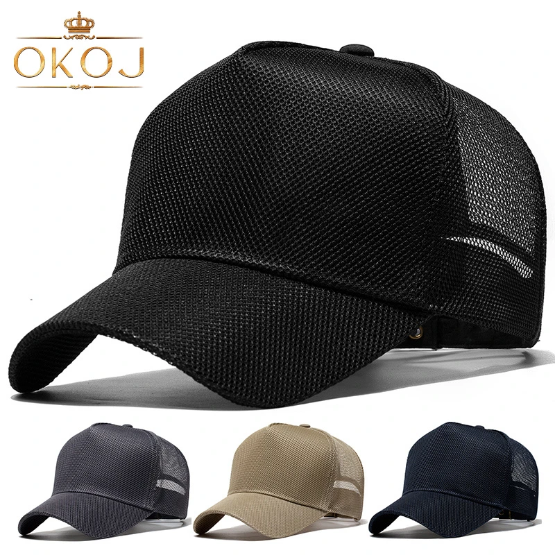 OKOJ帽子男遮阳防晒高顶棒球帽夏季薄款网面透气大头围休闲鸭舌帽
