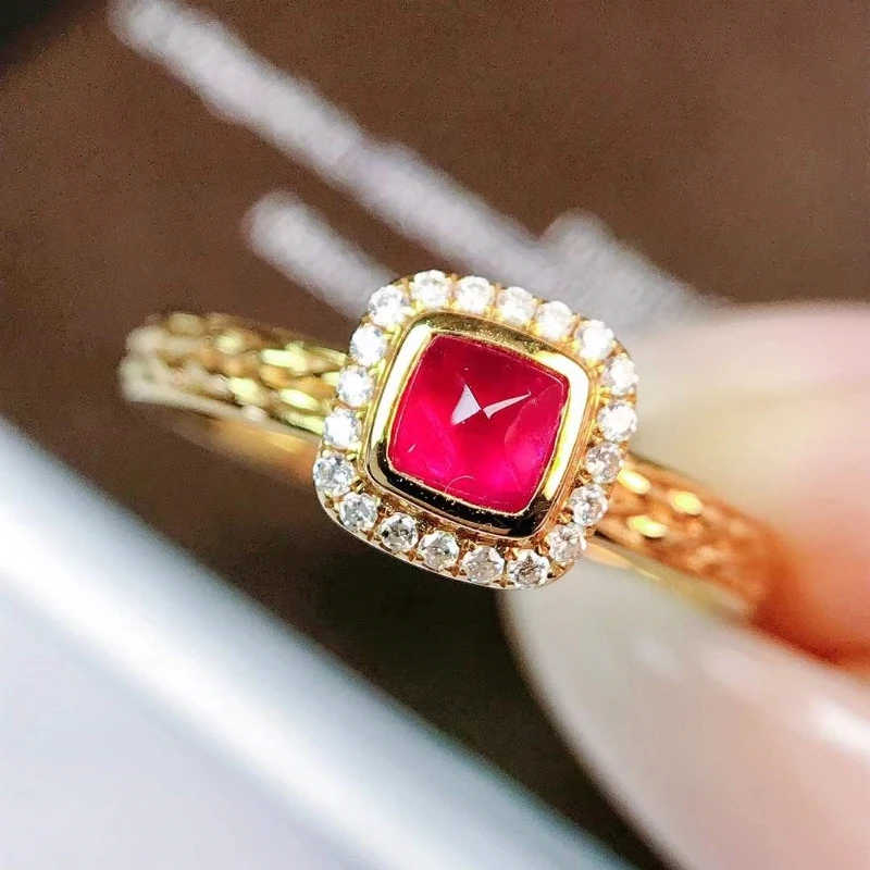 8囍珠宝 18k金 0.38ct 红宝石戒指 复古经典 编织设计 独特不撞款