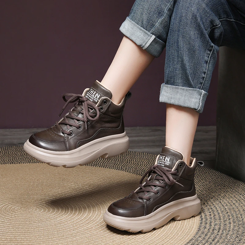 短靴女春秋单靴真皮复古百搭加绒棉靴休闲厚底英伦马丁靴WD7279N