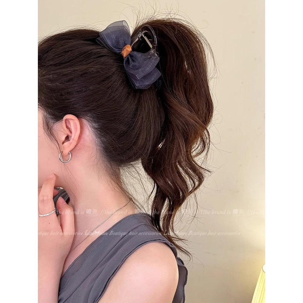 复古高级感撞色蝴蝶结发夹女后脑勺气质抓夹2025新款鲨鱼夹子头饰