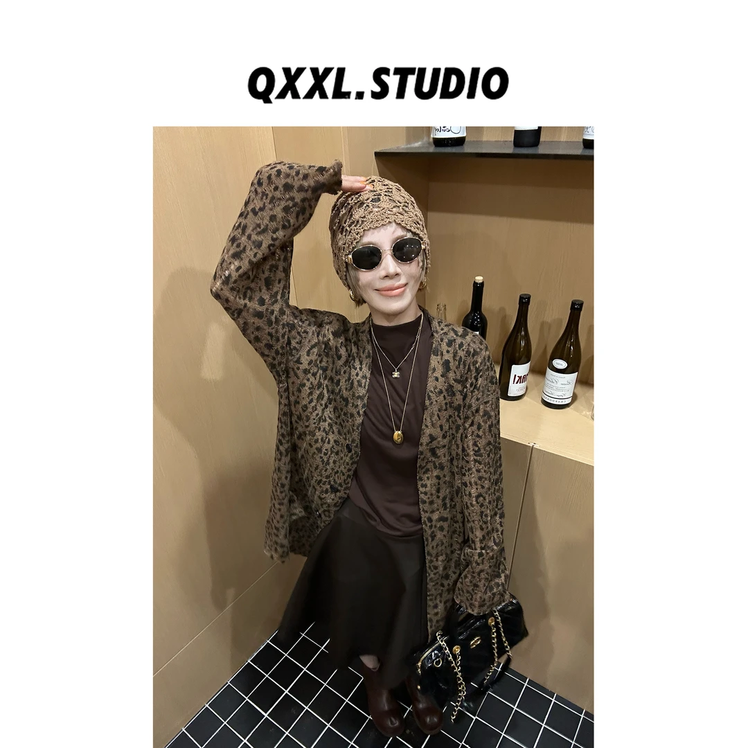 邱小小丽呀 早秋设计感豹纹V领衬衫女辣妹风百搭长袖衬衫外套
