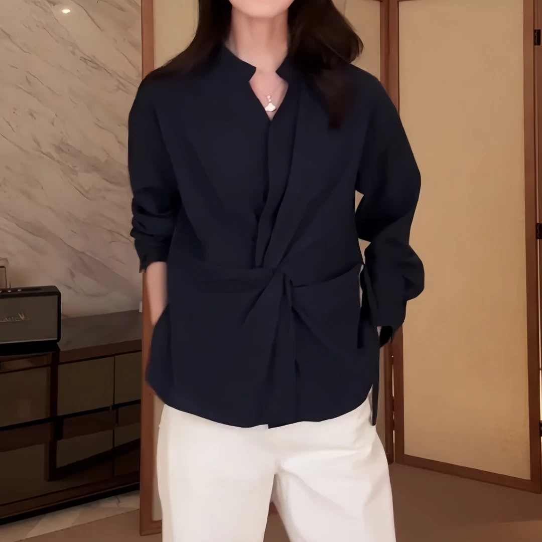 韩系设计感气质小众扭结衬衫女2025秋季新款时髦洋气休闲收腰衬衫