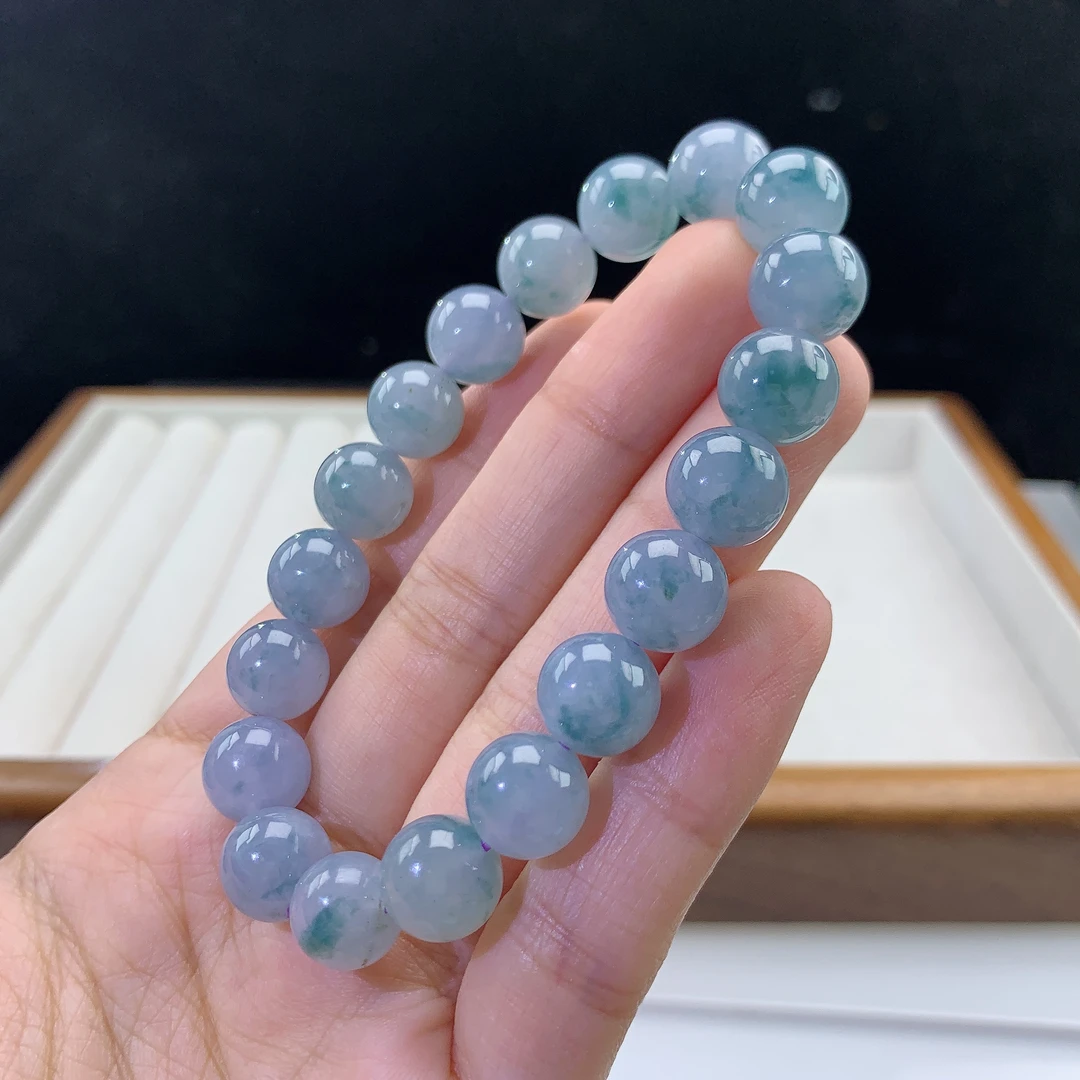 3.1-26-缅甸天然翡翠A货 女款紫底飘花手串尺寸:10mm 19颗粒