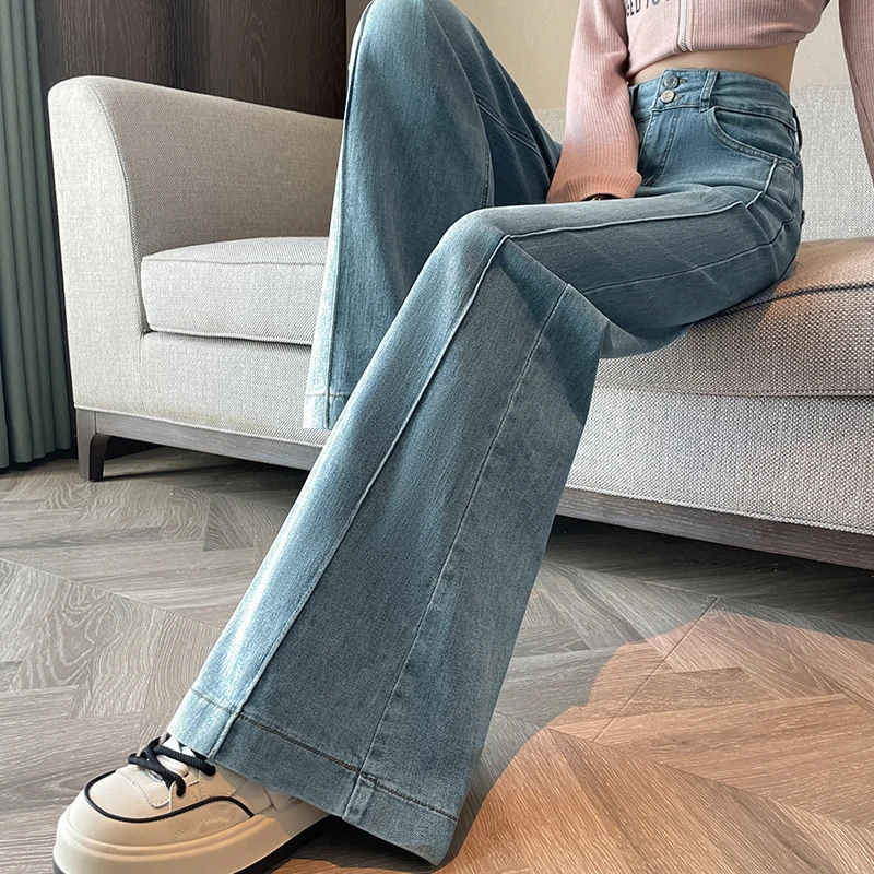 今年流行款式浅色宽松弹力阔腿牛仔裤女2025秋季高腰遮肉拖地裤子