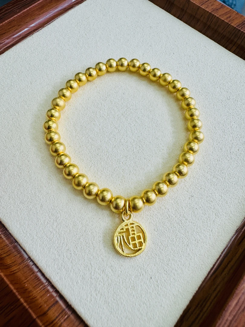 足银手链 福牌手串厚包三层工艺经典时髦小众简约金色福字牌气质