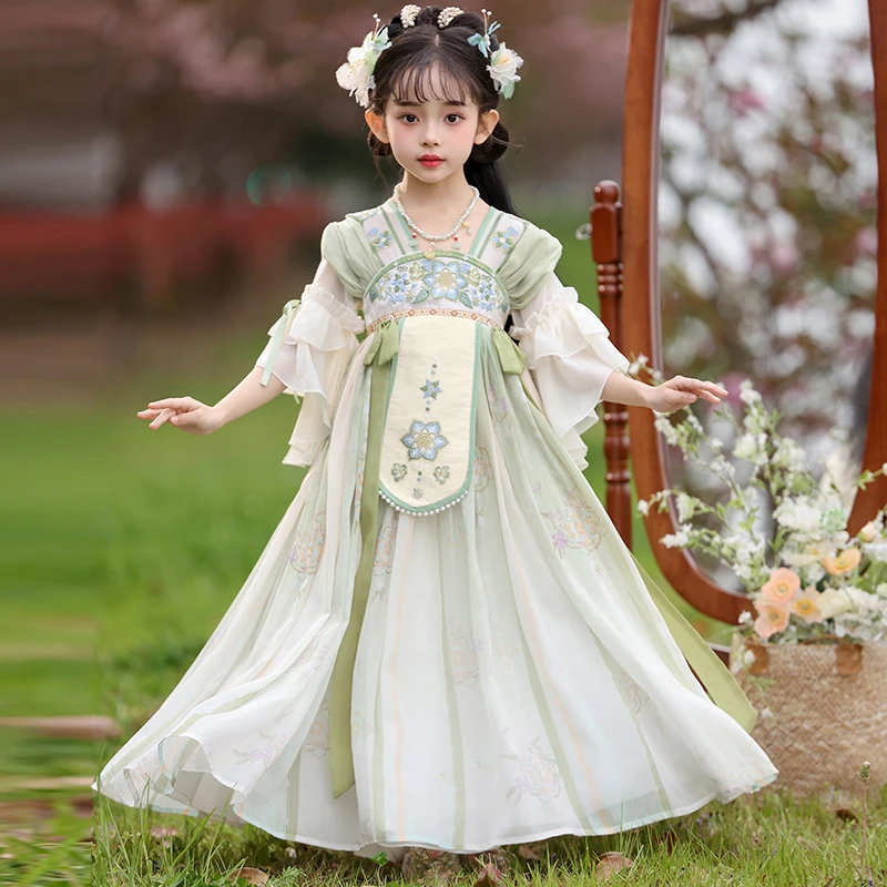 d2091汉服女童2025新款超仙古风连衣裙小女孩国风儿童夏季古装裙