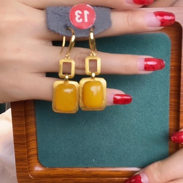 银S925镶嵌蜜蜡耳饰耳坠