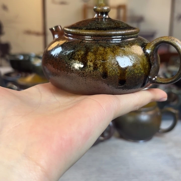 壶安****！柴烧紫砂天青寒江