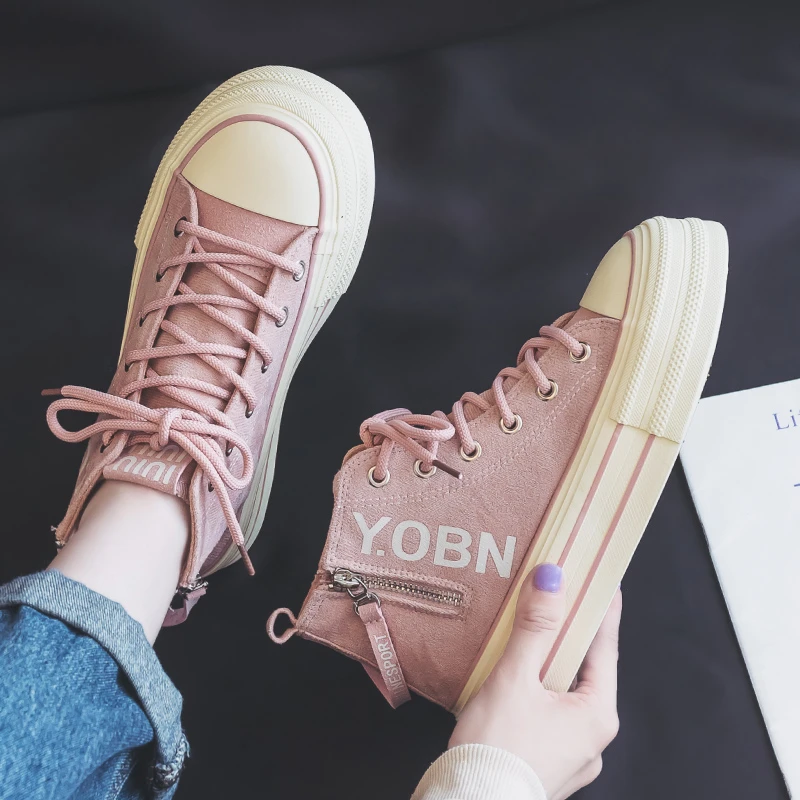 【Mei】2025拉链字母设计夏季高帮经典复古感帆布鞋百搭鞋休闲女鞋