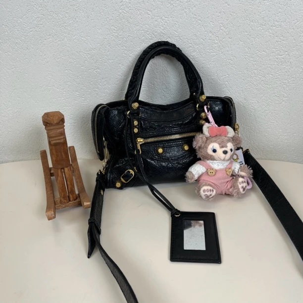 95新 Balenciaga/巴黎世家 黑金mini机车单肩斜挎包