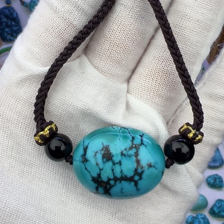 绿松石蓝料网花扁珠吊坠20.3m兰