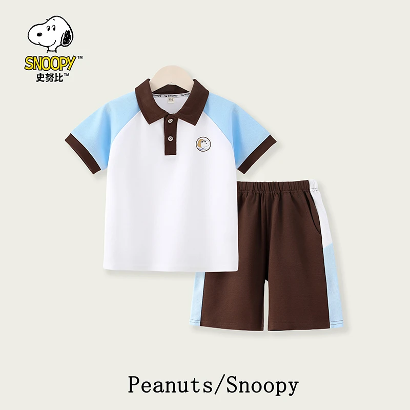 史努比2025款夏季校园风儿童POLO衫套装