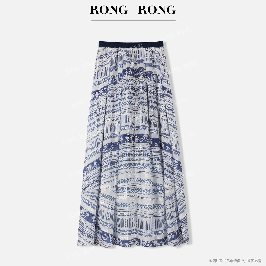 溶溶【青花瓷】RONGRONG 莱赛尔印花绣花度假风半身裙ZGC6Q1562