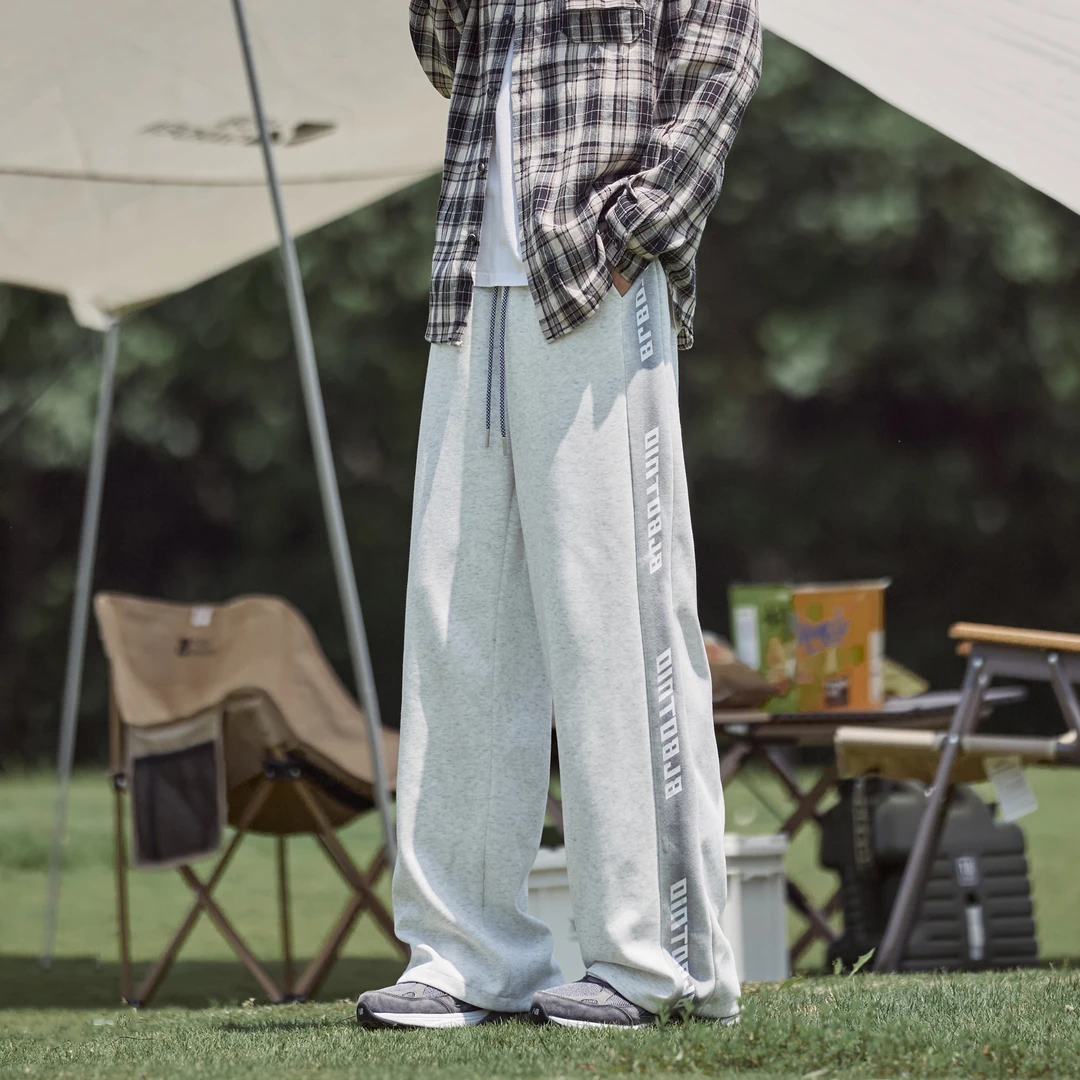 字母印花裤子男春秋款宽松阔腿重磅卫裤潮牌青少年美式运动休闲裤