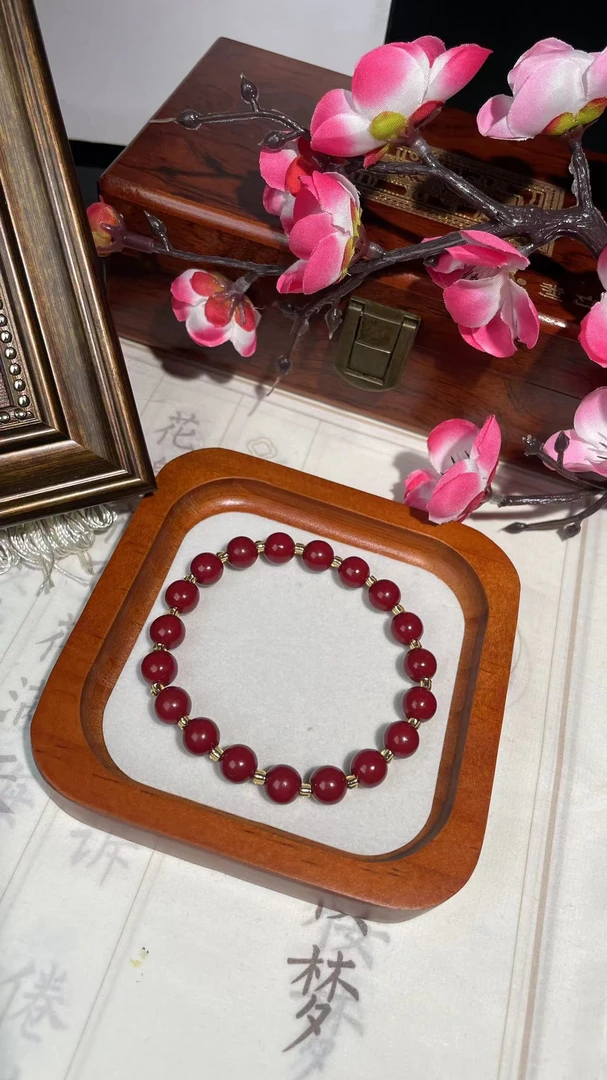 含辰砂工艺品【朱韵莲华】朱砂时尚大气手串手链（原创设计）——SC344