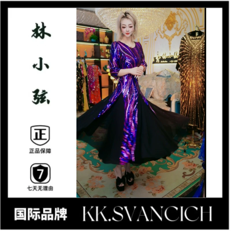 【紫华富贵】671紫色大码显瘦连衣裙贵妇优雅连衣裙长款气质