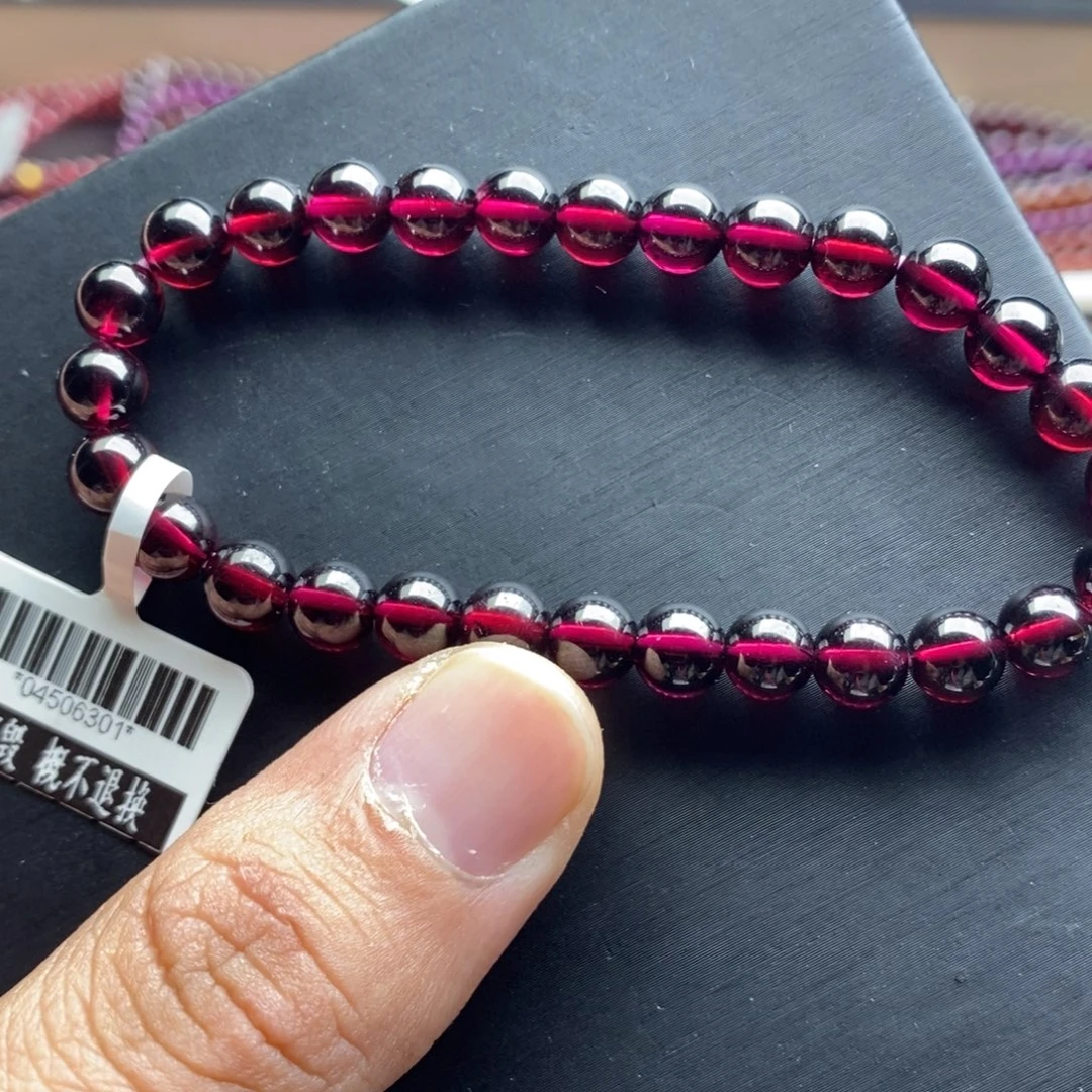 未镶嵌石榴石手链6.8mm毕业级玫红色