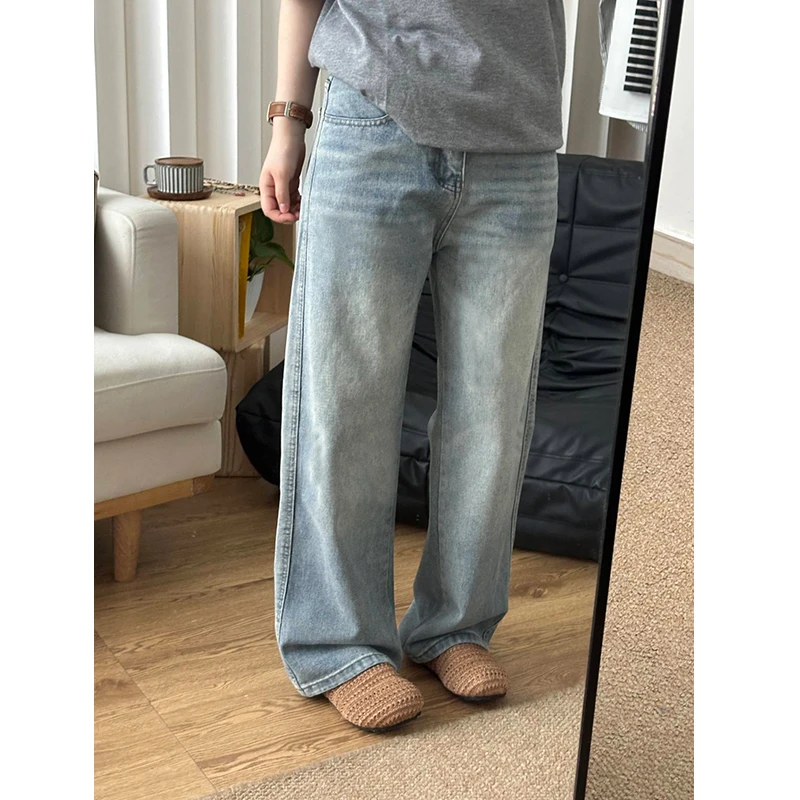 2021M版型冰蓝色牛仔裤男款夏季cleanfit裤子美式高街显瘦直筒裤