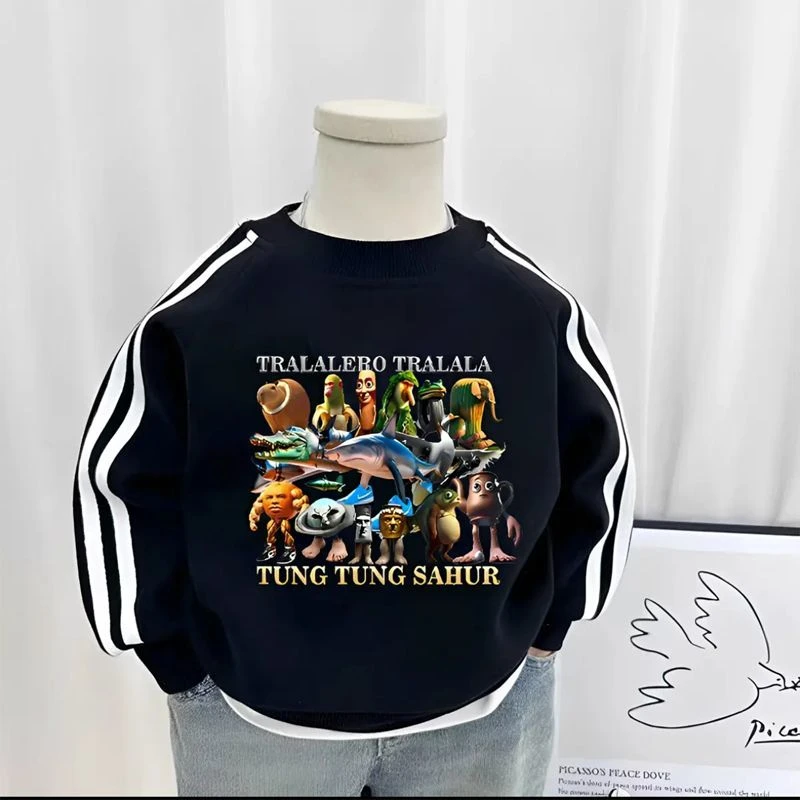 男童通通木棍国外山海经衣服纯棉新款长袖T恤儿童三条杠秋季上衣