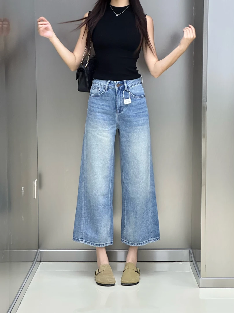 JLIA -1037宽松潮流休闲八分牛仔阔腿裤女