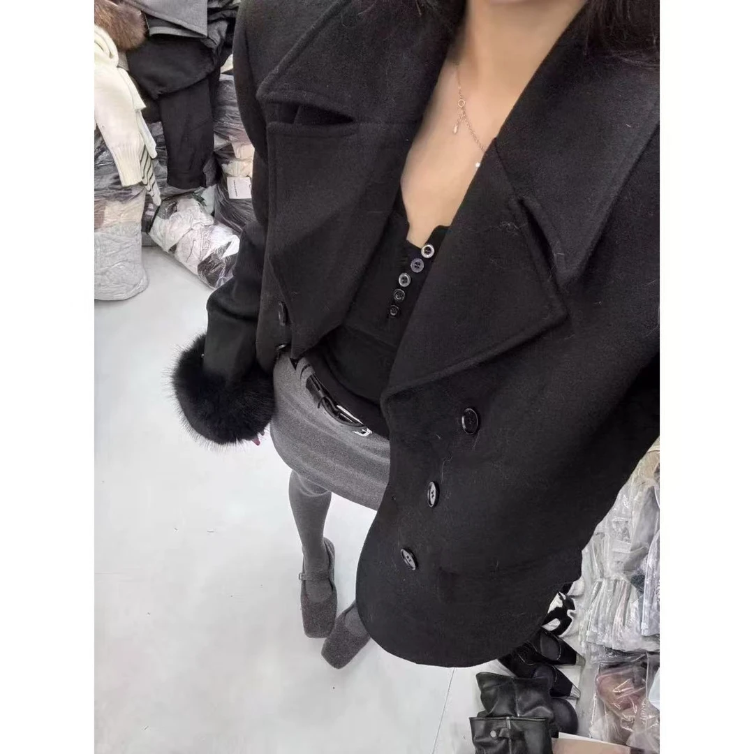 88776秋冬气质温柔双面袖短款双排扣女士外套