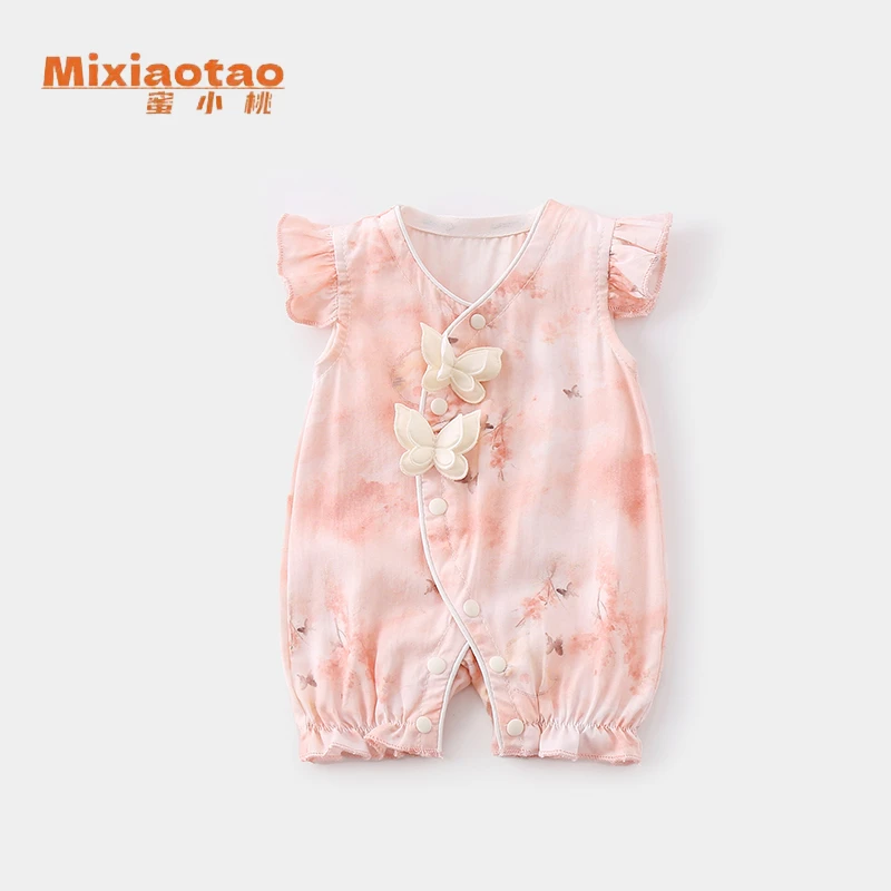 夏款蝴蝶婴儿可爱闭档哈衣连体衣外出服哈衣宝宝婴儿儿童衣服