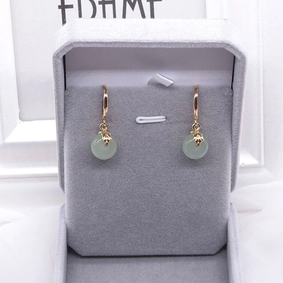 保色防过敏耳扣天然东陵玉耳环短款复古宫廷小巧耳坠原创
