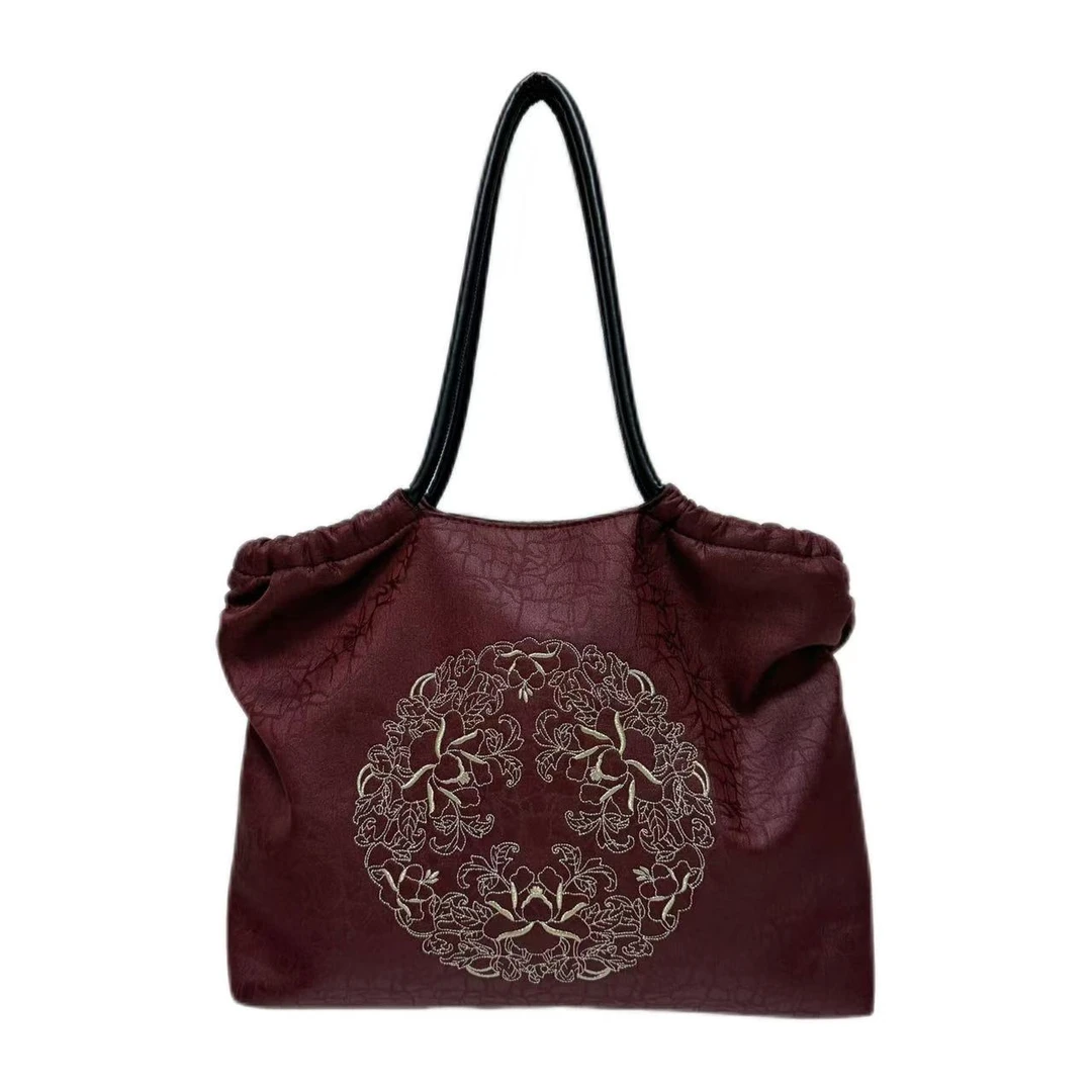 龟裂纹刺绣托特包新中式国风款百搭