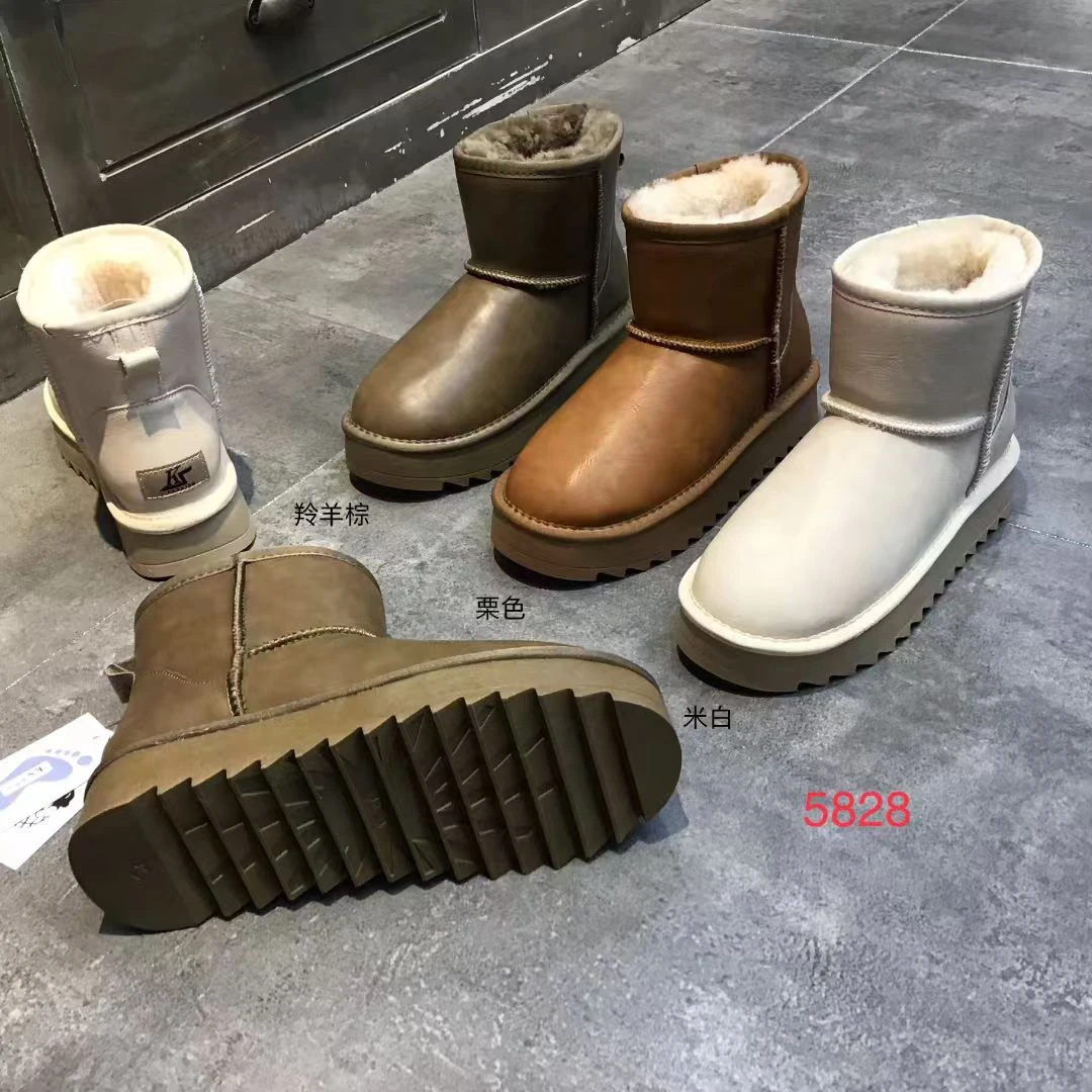 蒙古新款冬季厚底牛皮雪地靴加厚真皮羊毛防水保暖短靴东北棉女靴