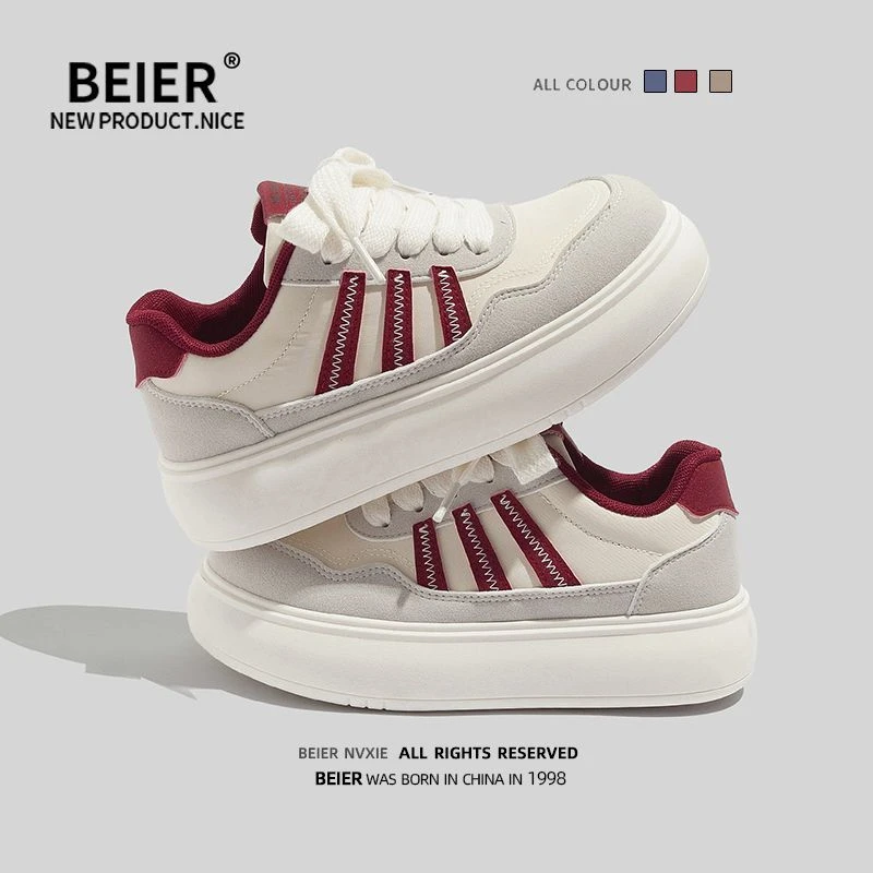 BEIER百搭学生小白鞋厚底增高2025秋季新款舒适休闲板鞋女鞋2962